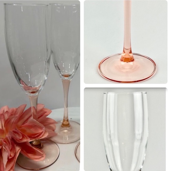 Vintage  Luminarc French Champagne Flute Glasses with Pink Base & Stem. Set of 2 - Picture 1 of 14